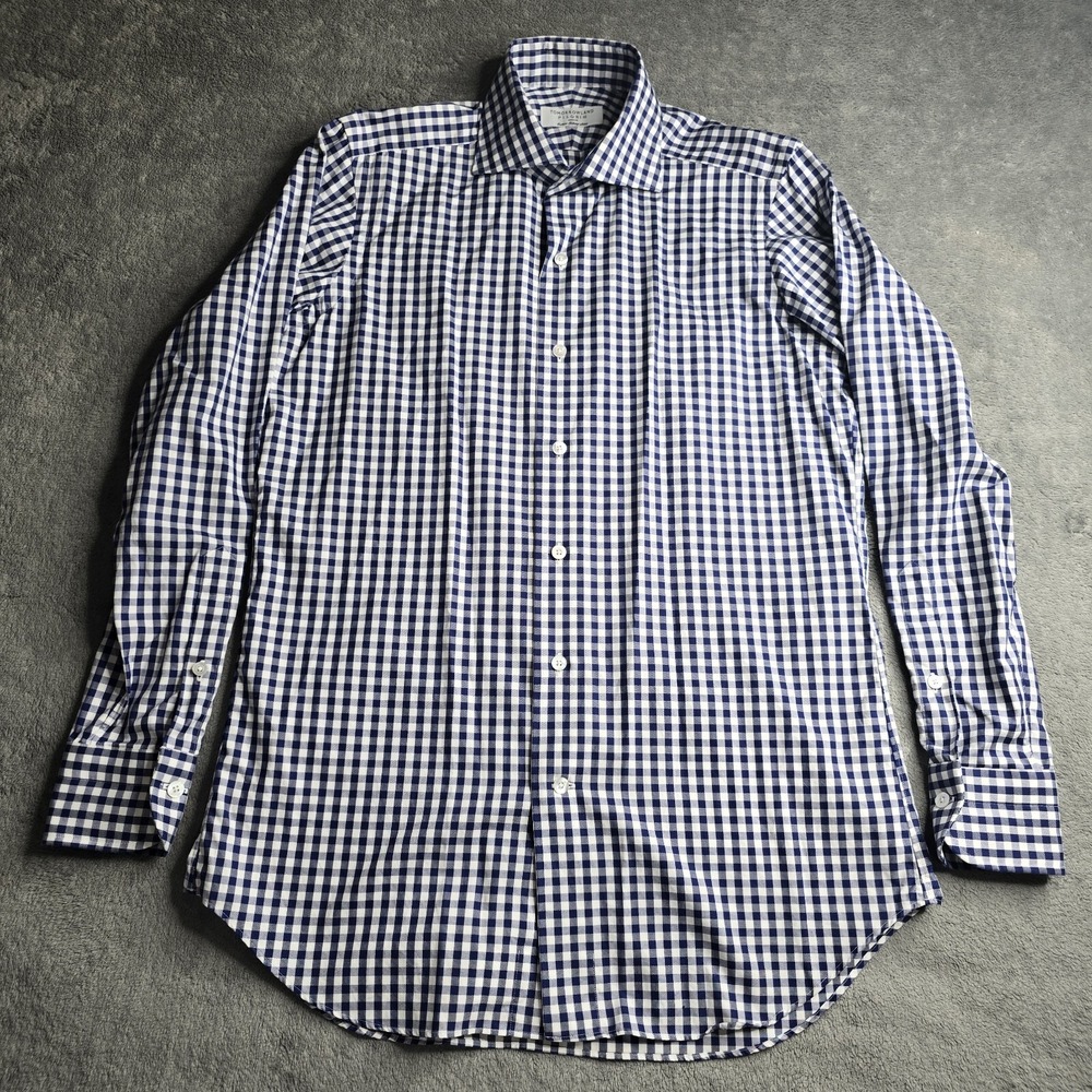 Tomorrowland Pilgrim Mens Size 40 Dress Shirt L/S Blue White Gingham Check